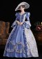 Light Blue Printed Long Flare Sleeve Floor Length Masquerade Ball Dress