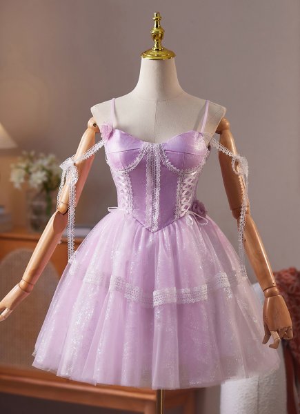 Sweetheart A-line Spaghetti Strap Shiny Mini Corset Party Dress