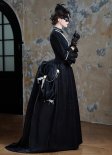 Medieval Gothic Victorian Bustle Dress Black Lace Baroque Halloween Masquerade Ball Gowns
