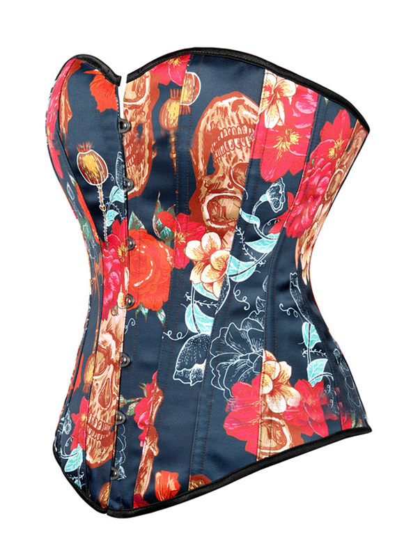 Vintage Floral Printed Cotton Bustier Corset