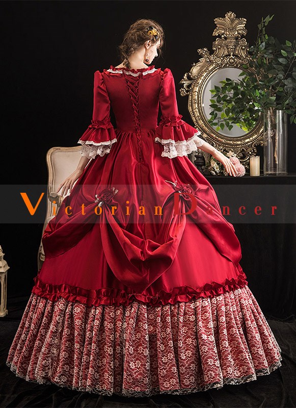 Rococo Baroque Red Marie Antoinette Ball Dresses 18th Century Renaissance  Historical Period Dress Gown for Women