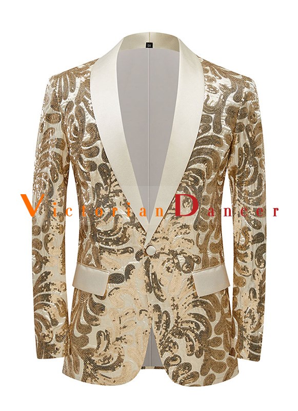 thumbnail image 2 of Boyland Men's Gold Sequins Floral Blazer - Slim Fit Tux Dress Jacket For Prom & Parties 2 of 12