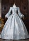Blue Floral Brocade Bow Lace Long Sleeve Victorian Tea Party Dress 4