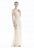 Champagne 1920s Sequined Maxi Flapper Dress Party Formal Dresses