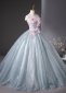 Applique Flower Glitter Tulle Long Prom Dress 1