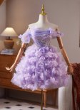 Purple Ball Gown Off-the-Shoulder Appliques Short Tulle Corset Graduation Dress