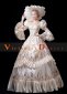 Champagne Long Flare Sleeves Lace Sequin Vintage Rococo Women Dress with Hat