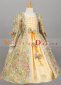Renaissance Colonial Kids Green Floral Brocade Long Sleeve Girls Victorian Dress