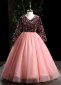 Girls New Years Celebrations Long Sleeve Party Sequin Tulle Formal Dresses Pink