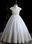 Children High Neck Gray Tulle Performance Graduation Party Dresses