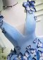Deep V Neck Blue Mesh Butterfly Applique Short Party Dresses