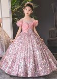 Girls Sequin Pink Mesh A-line Prom Homecoming Dresses