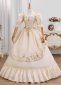 Champagne Embroidered Lace Puff Sleeve Formal Prom Dress 3