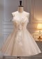 White Spaghetti Straps Appliques A Line Mini Formal Dresses