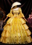 Elegant Retro Renaissance Gold Masked Prom Ball Dress Lace Appliques Half Sleeve Long Formal Dress