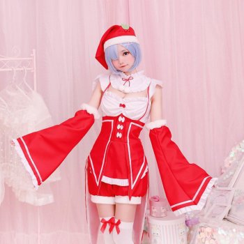 Red Anime Re:zero Kara Hajimeru Isekai Seikatsu Life In a Different World Ram Rem Cosplay Costume Maid Dress Christmas Costume