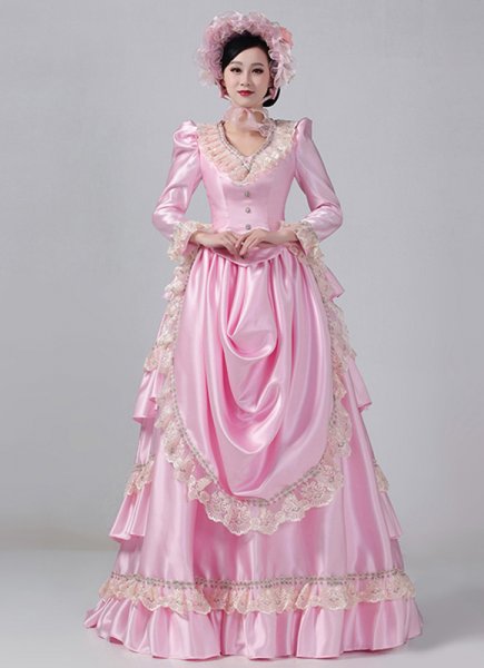 Custom-made Victorian Bustle Pink Dresses Edwardian Masquerade Pricess Dresses