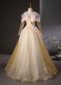 Girls Flower Yellow Tulle Prom Homecoming Dress