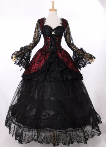 18世紀のビクトリア朝のロリータシュワルツマスカレードガウンハロウィーンヴァンパイアゴシックレースドレス