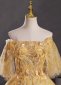 Yellow Embroidery Appliques Tulle Off the Shoulder Evening Dress 3