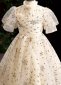 Children Girls Puff Sleeve Glitter Tulle Stage Show Graduation Dress 3