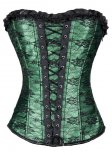 Black Lace Covered Sweetheart Green Corset with Ruffle Trim