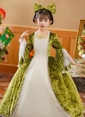 Halloween Children's Medieval Velvet Ball Gown Kids Renaissance Victorian Dresses
