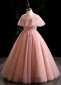 Flower Girl Sequin Ruffle Shoulder Pink Tulle Formal Prom Dresses 2