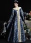Renaissance Medieval Blue Floral Jacquard Robe Dress 5