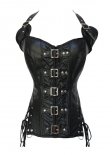 Black Gothic Leather Overbust Corset with Halter Strap