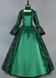 18th Century Women's Green Floral Brocade Queen Victorian Themed Christmas Dress 1860s Period Fashion Costume