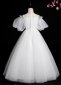 Children Puff Sleeve White Sequin Tulle Wedding Party Dresses 2