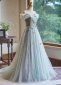 Light Blue Off The Shoulder Applique Tulle Evening Dress 1