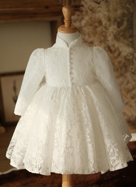 Children White Flower Lace Dress Girls Anniversary Wedding Party Dress