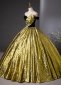 Gold Off Shoulder Leaf Decoration Party Dress 2