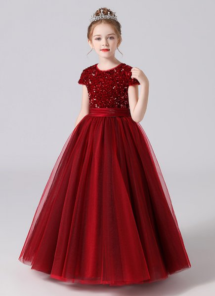 Christmas Girls Sequin Mesh Princess Party Formal Dress
