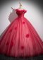 Red Appliques Tulle Corset Long Holiday Party Dress 2