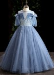 Girls Blue Tulle Dresses Sequin Party Formal Pageant Dress