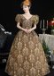 Medieval Vintage Gold V-Neck Short Puff Sleeves Masquerade Ball Gown Theater Dress