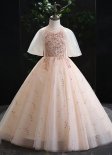 Champagne Flower Girls Sequin Bead Tulle Wedding Birthday Formal Ball Gown