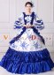 Blue Long Flare Sleeves Retro Bow Floral Masquerade Ball Gown Theater Costume