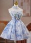 Blue Appliques Mini Ball Gown Cocktail Dress