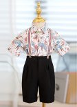Boys Suspenders Formal 3 Pcs Suit Kids Wedding Party Flower Shirt Shorts Set