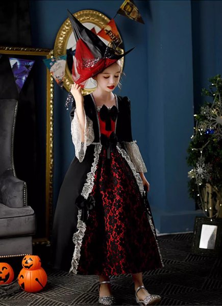 Halloween Cosplay Girls Darkness Style Vampire Dresses Kids Medieval Renaissance Holiday Dress