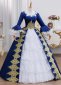 Blue Embroidered Lace Masquerade Ball Gown Historical Dress 3