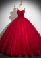 Sparkly Burgundy Tulle Appliques Sexy Spaghetti Straps Prom Dress 1