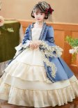 Children Blue Victorian Ball Gown Girls Marie Antoinette Masquerade Dresses