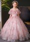 Kids Pink Ruffle Sequin Mesh Princess Graduation Dresses