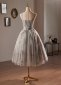 Gray Glitter Spaghetti Straps Corset Formal Dress 3