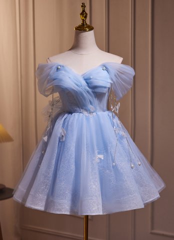 Gorgeous Blue Sexy Off Shoulder Graduation Dresses